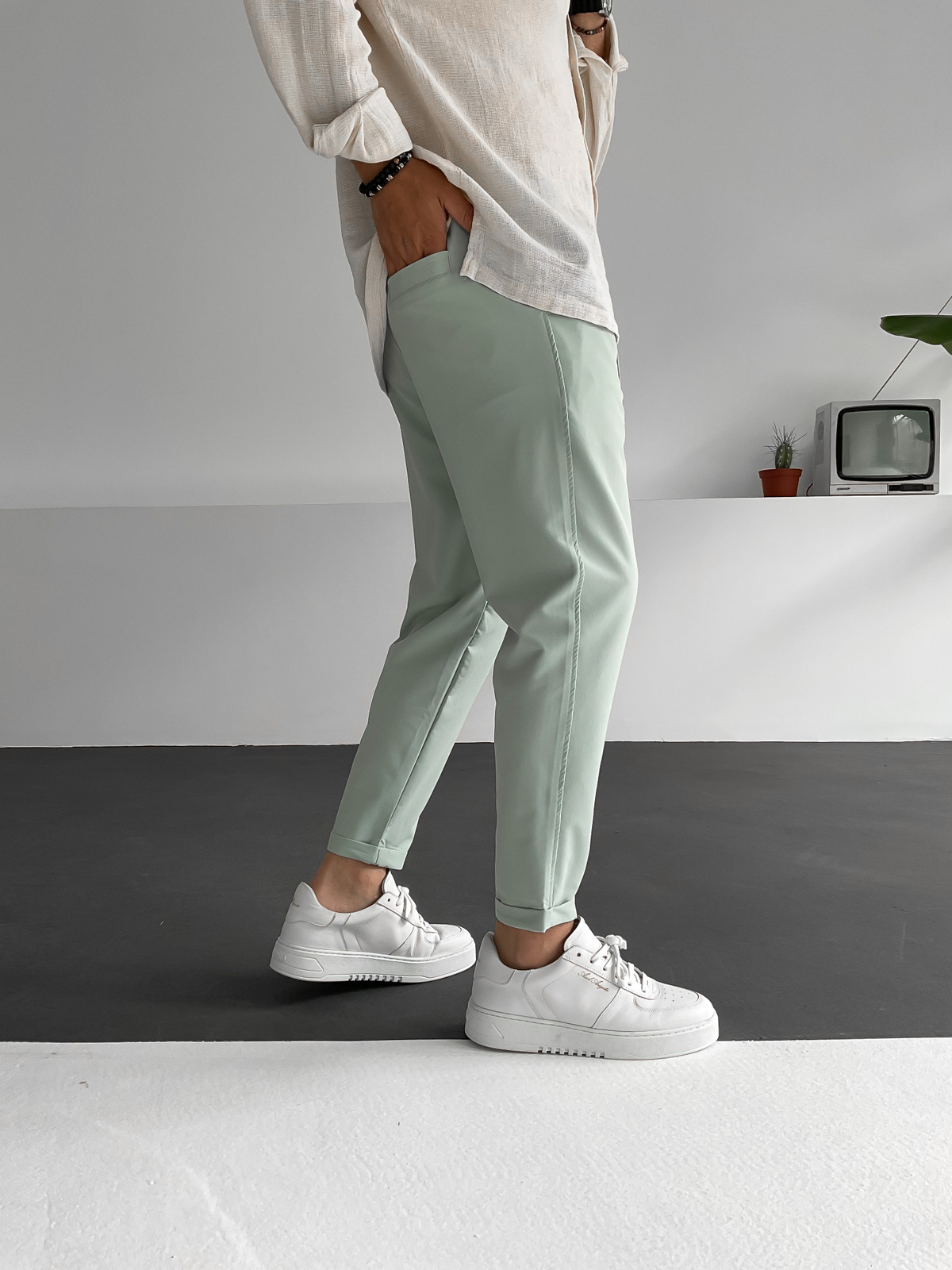 Mint Yeşili Kemer Detaylı Pantolon K-912