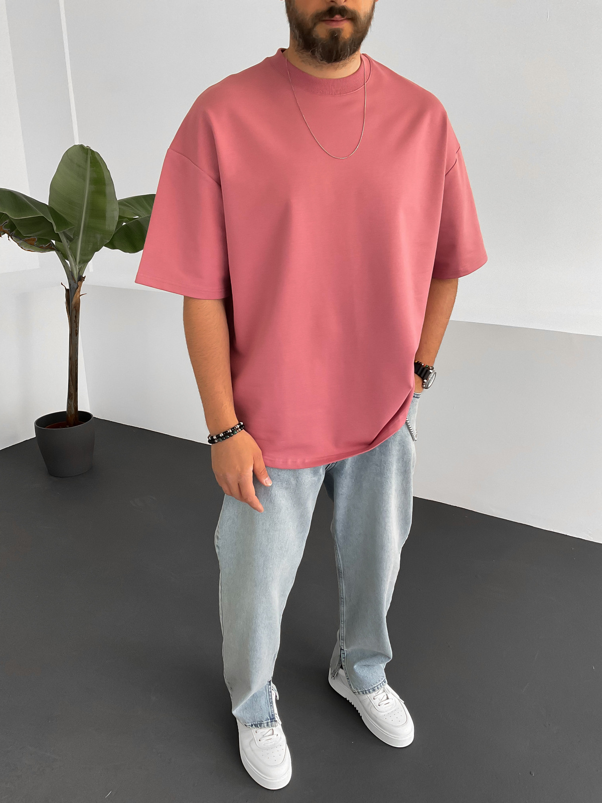 Toz Pembe İki İplik Basic T-Shirt BY-1208/363