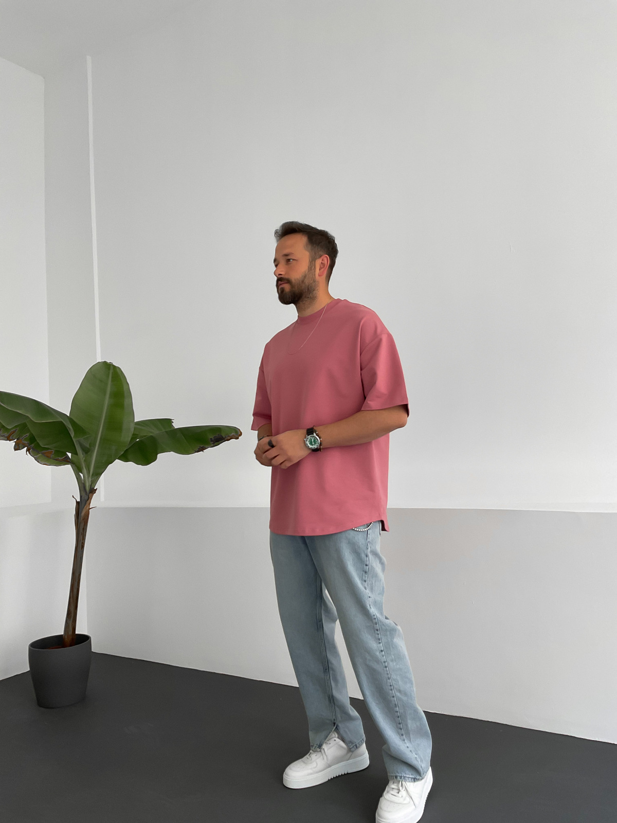 Toz Pembe İki İplik Basic T-Shirt BY-1208/363