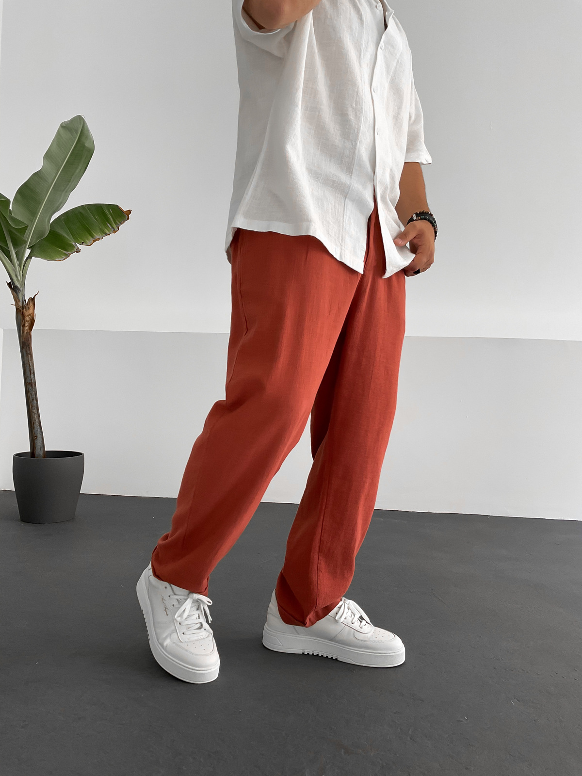 Kiremit Pileli Keten Pantolon C-6096