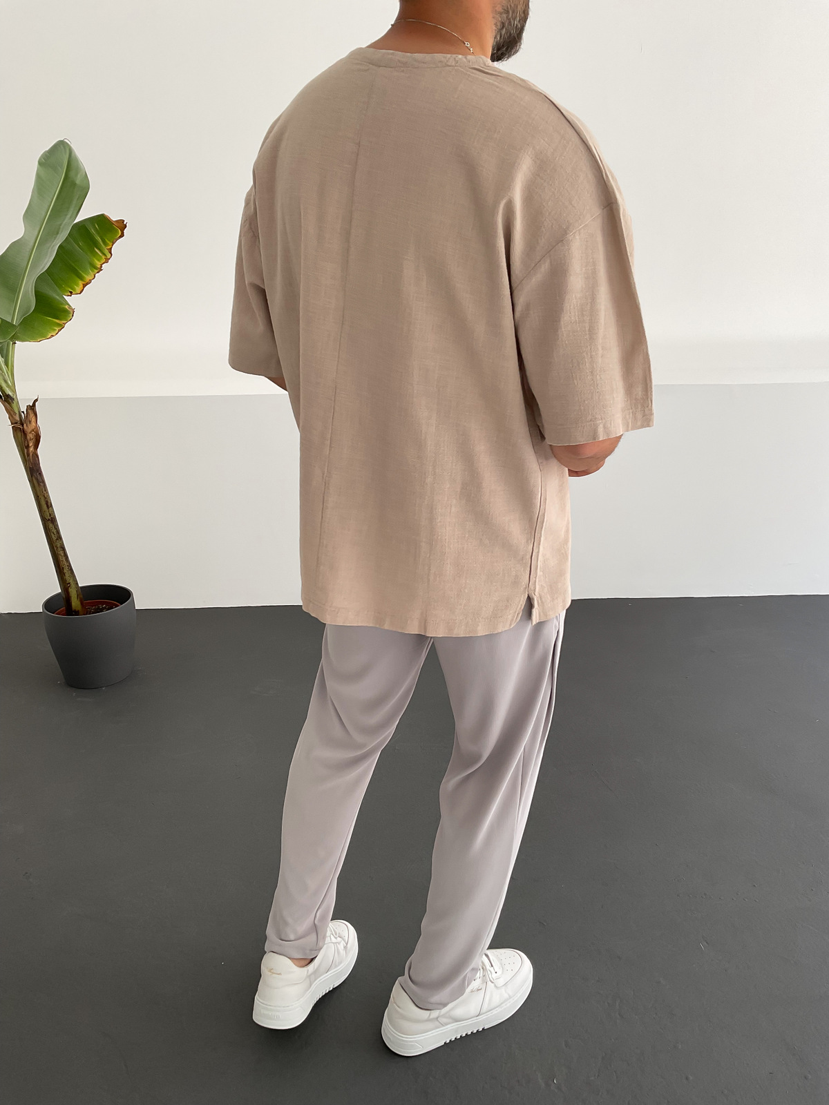 Bej Keten T-Shirt C-1530