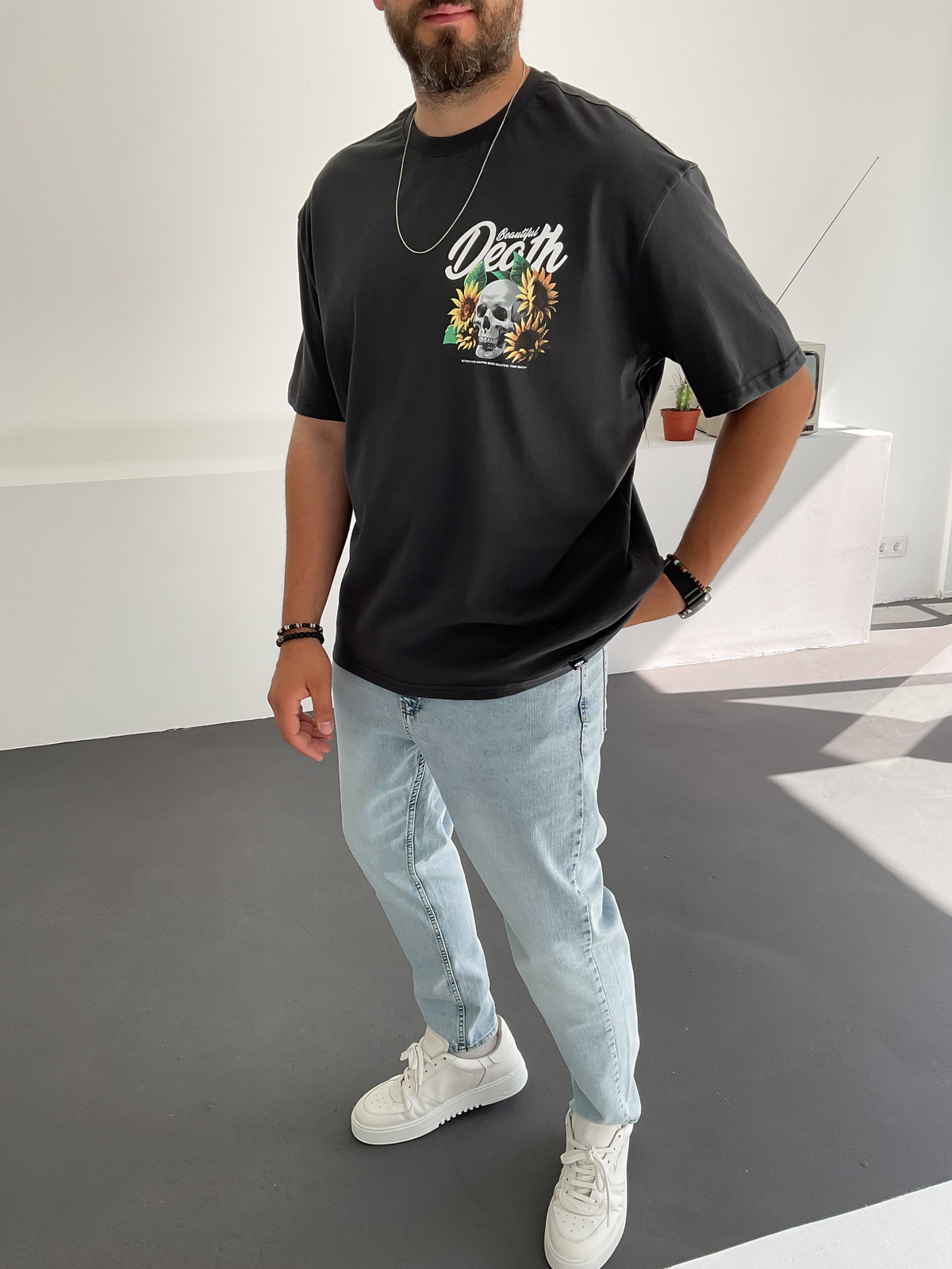 Antrasit Death Baskılı T-Shirt C-823