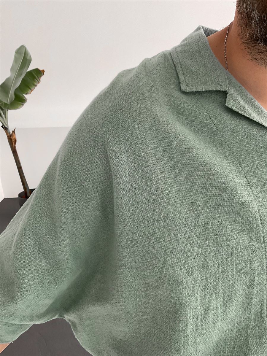 Yeşil Yarasa Kol Keten Gömlek C-1480