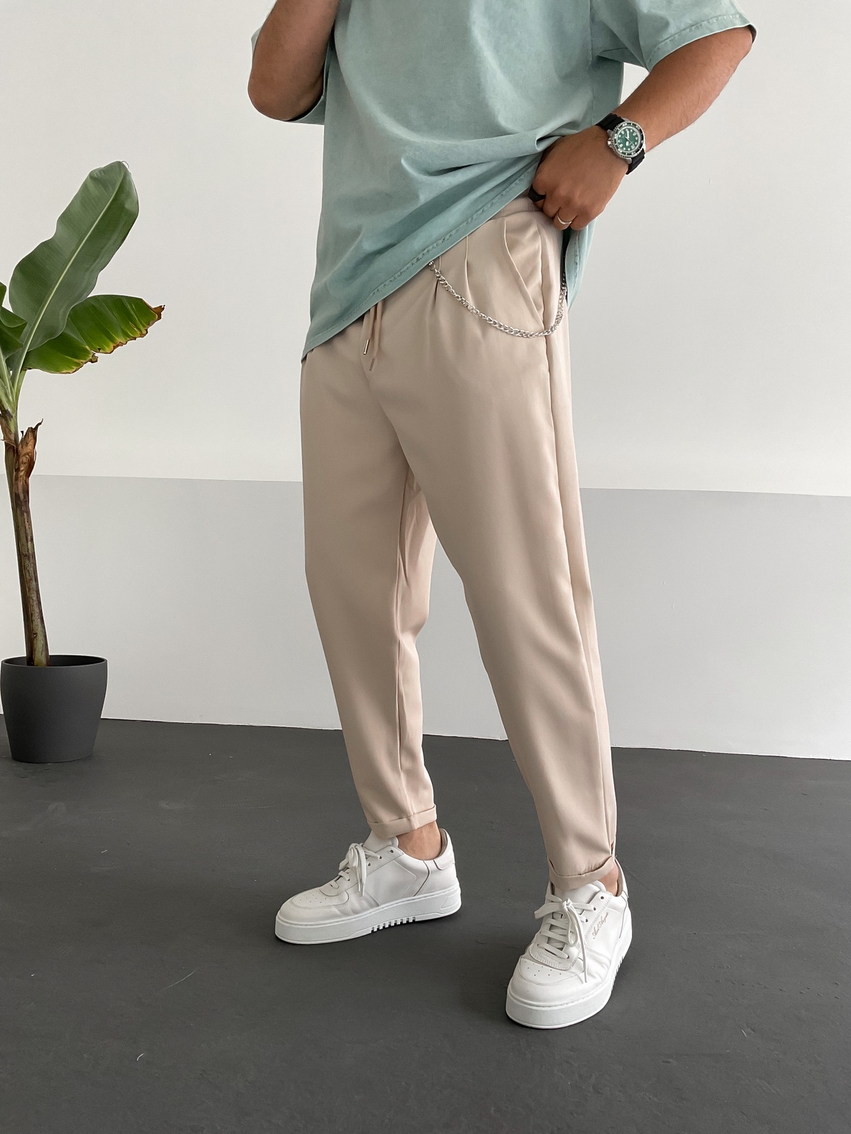 Bej Rahat Kesim Zincirli Pantolon DP-085/0014