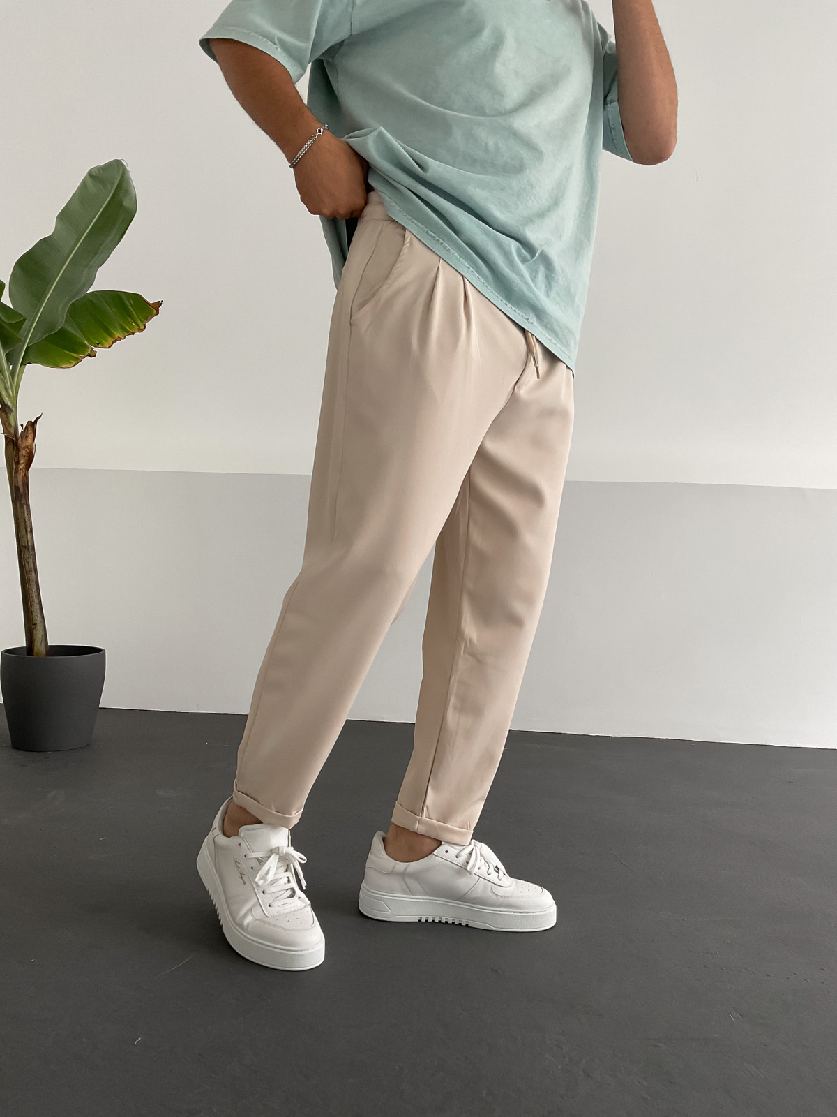 Bej Rahat Kesim Zincirli Pantolon DP-085/0014