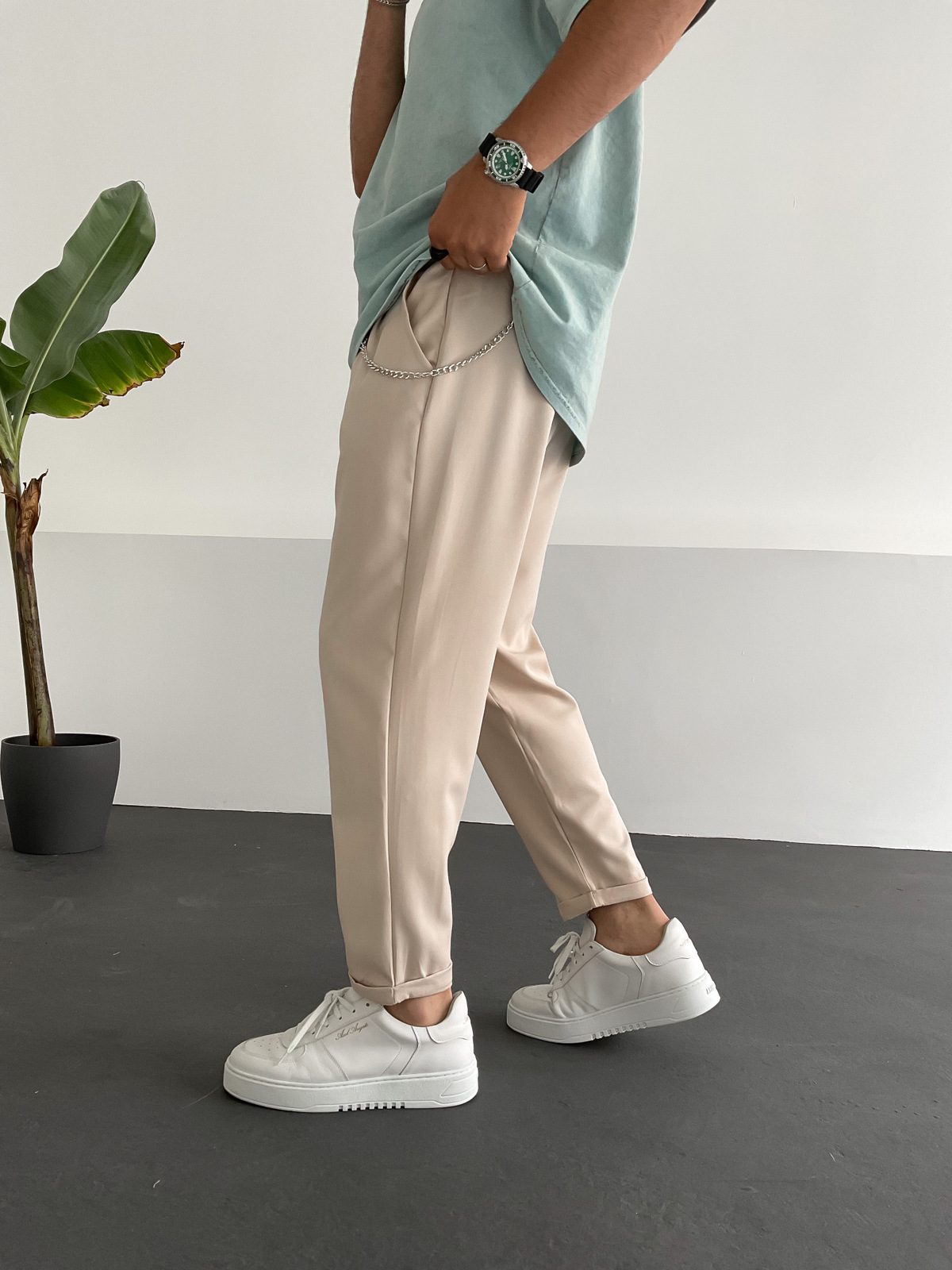 Bej Rahat Kesim Zincirli Pantolon DP-085/0014