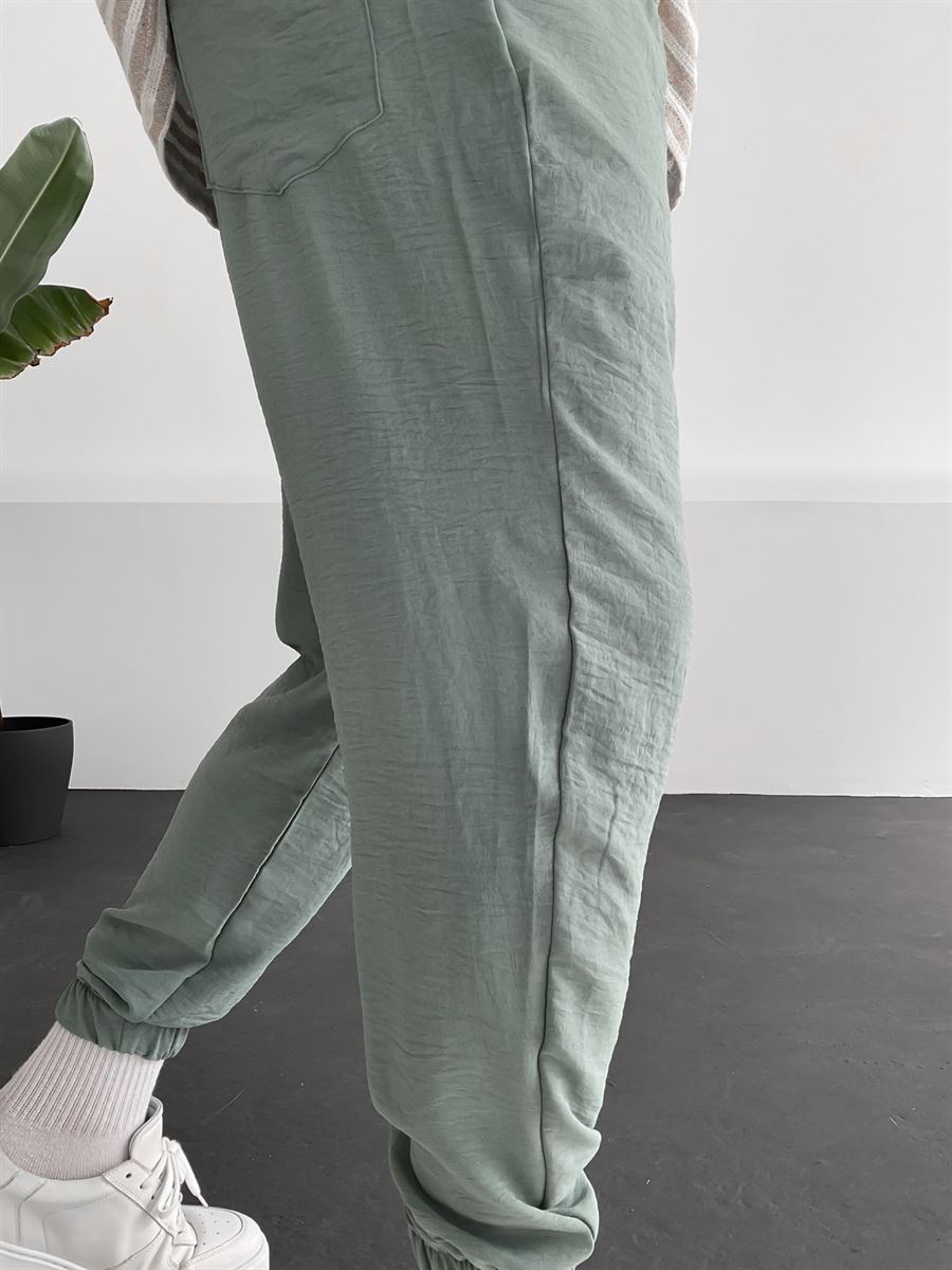 Yeşil Paçası Lastikli Krep Kumaş Pantolon DP-002