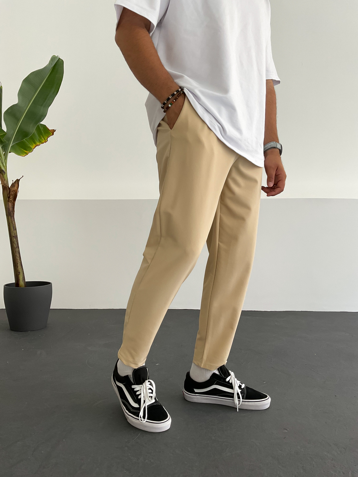 Bej Basic Paraşüt Kumaş Pantolon DP-084