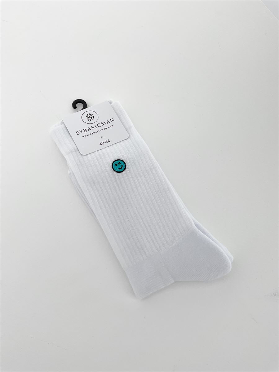 Mavi Emoji Beyaz Çorap