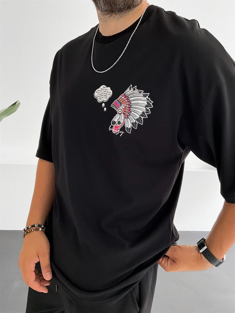 Siyah Kızıldereli Baskılı T-Shirt B-1149