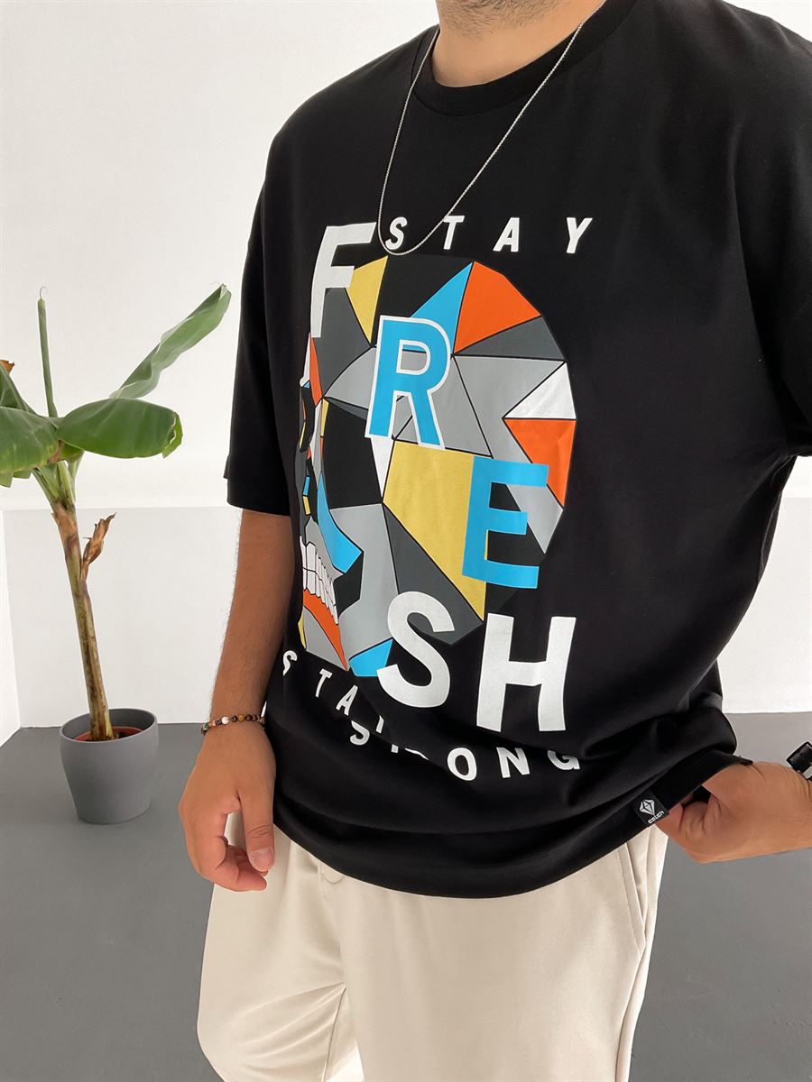 Siyah Stay Fresh Baskılı T-Shirt C-697