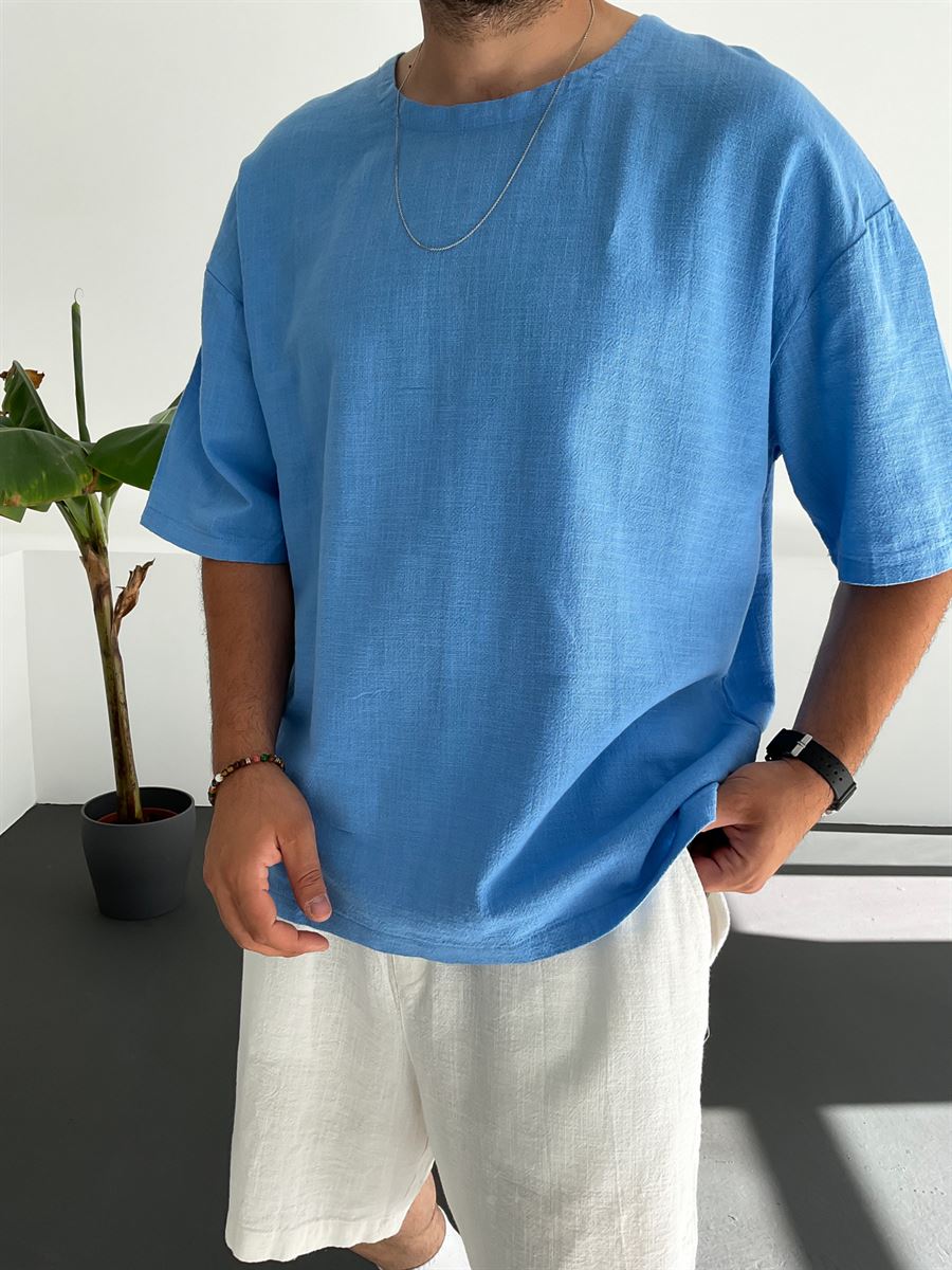 Mavi Keten T-Shirt C-1530