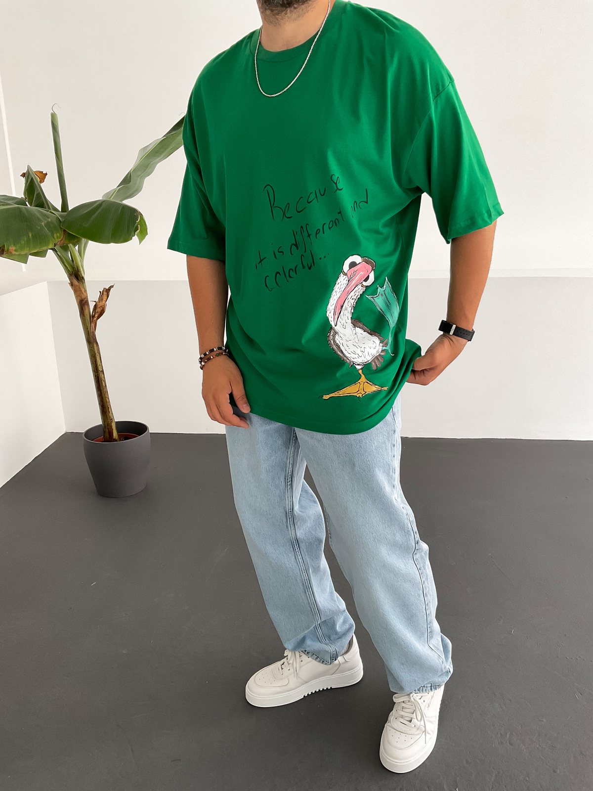 Yeşil Why Tho Baskılı T-Shirt  B-1185