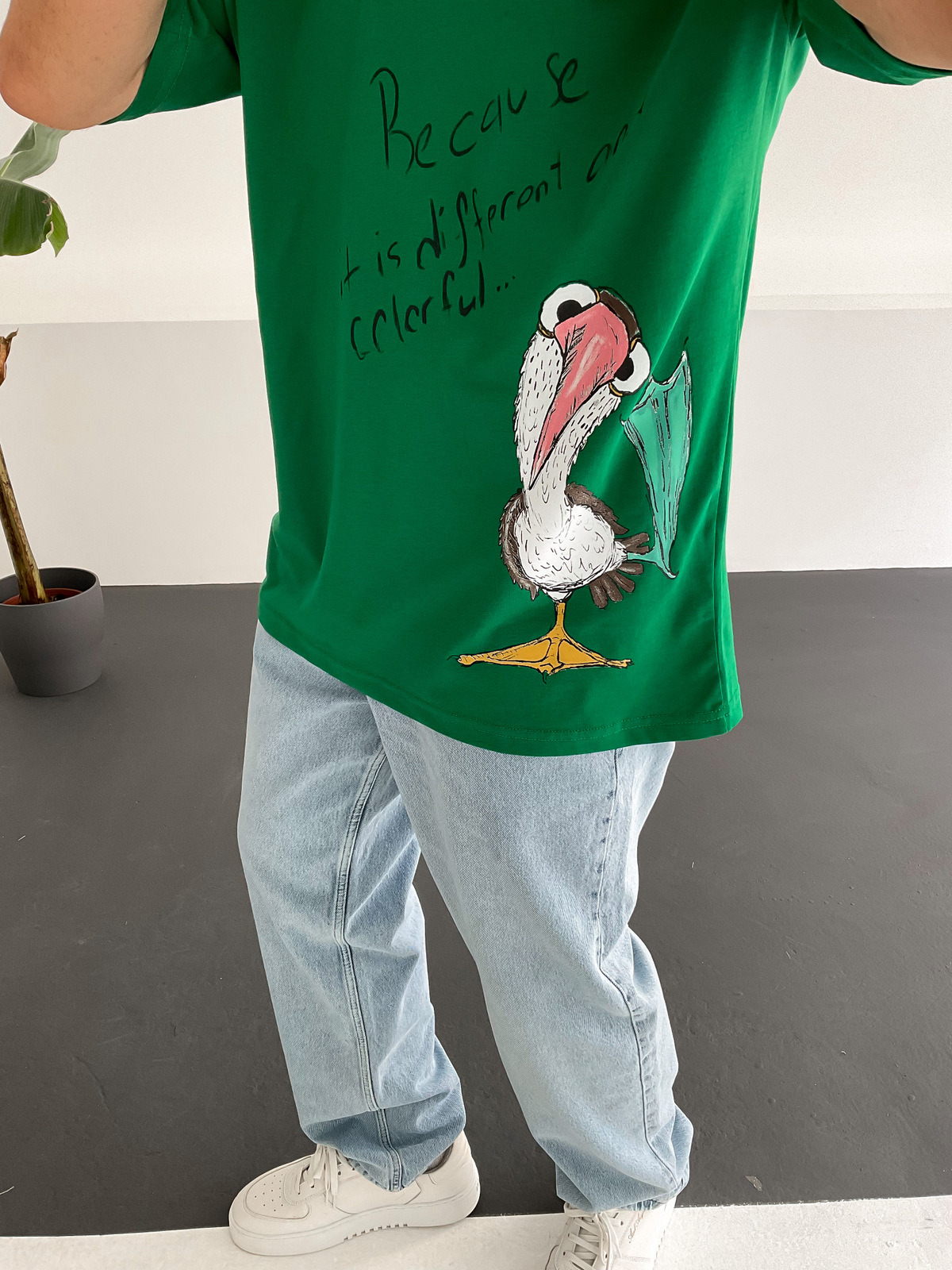 Yeşil Why Tho Baskılı T-Shirt  B-1185