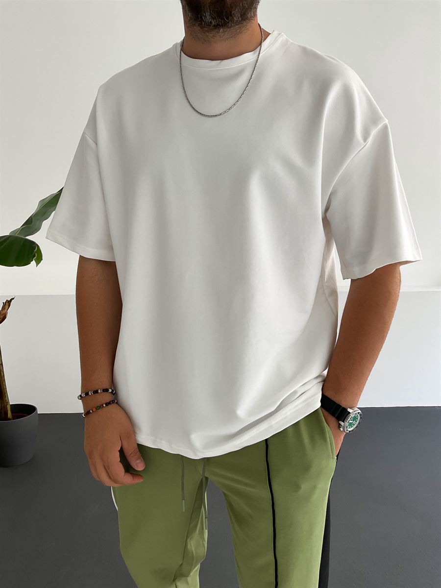 Beyaz İki İplik Basic T-Shirt V-22-329