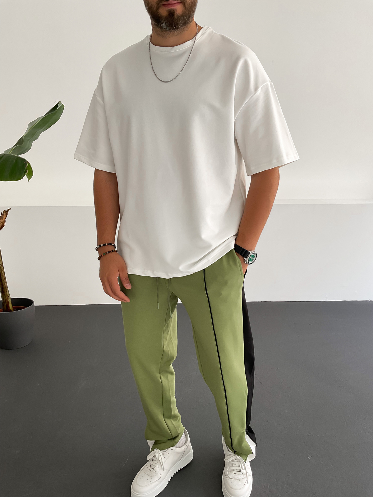 Beyaz İki İplik Basic T-Shirt V-22-329