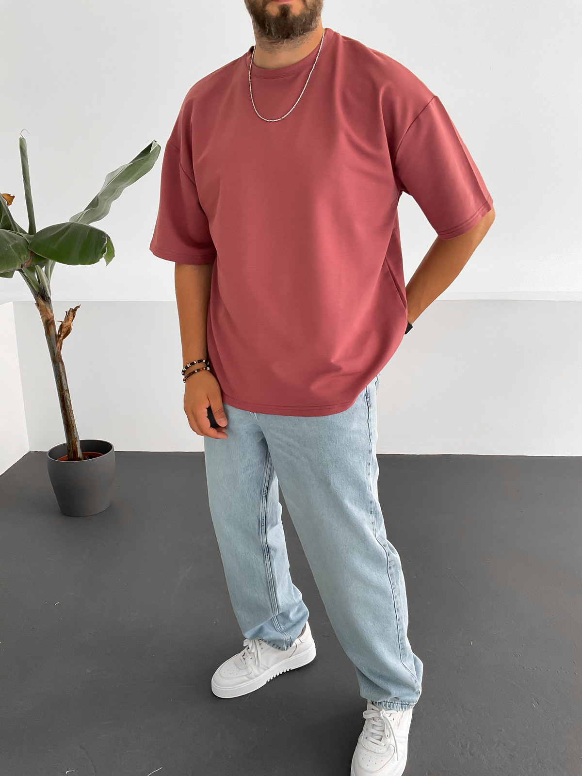Gül Kurusu İki İplik Basic T-Shirt V-22-329
