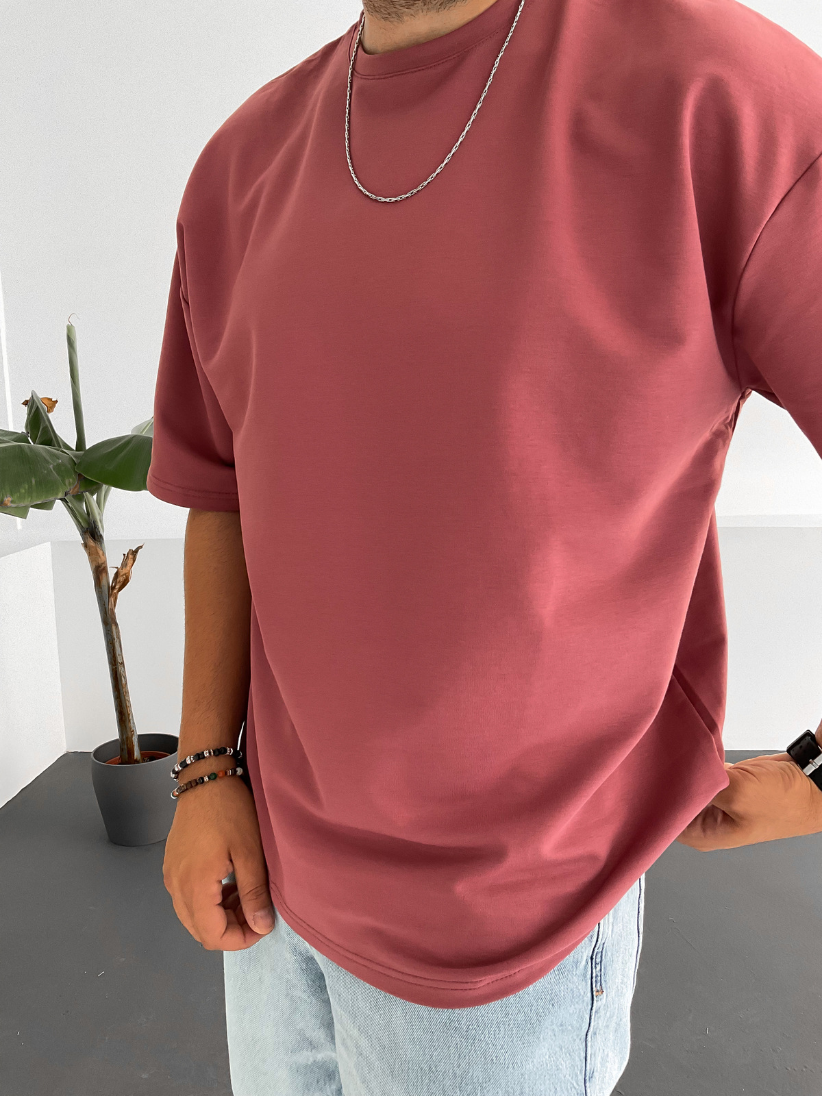 Gül Kurusu İki İplik Basic T-Shirt V-22-329