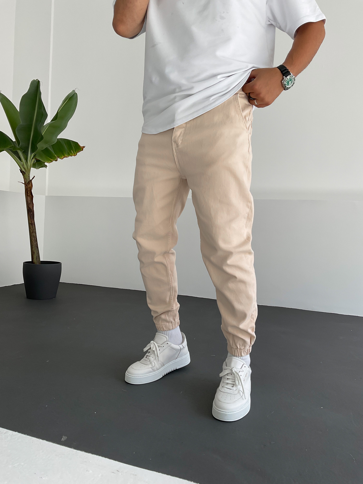 Bej Paçası Lastikli Kot Jogger DP-179/122/112
