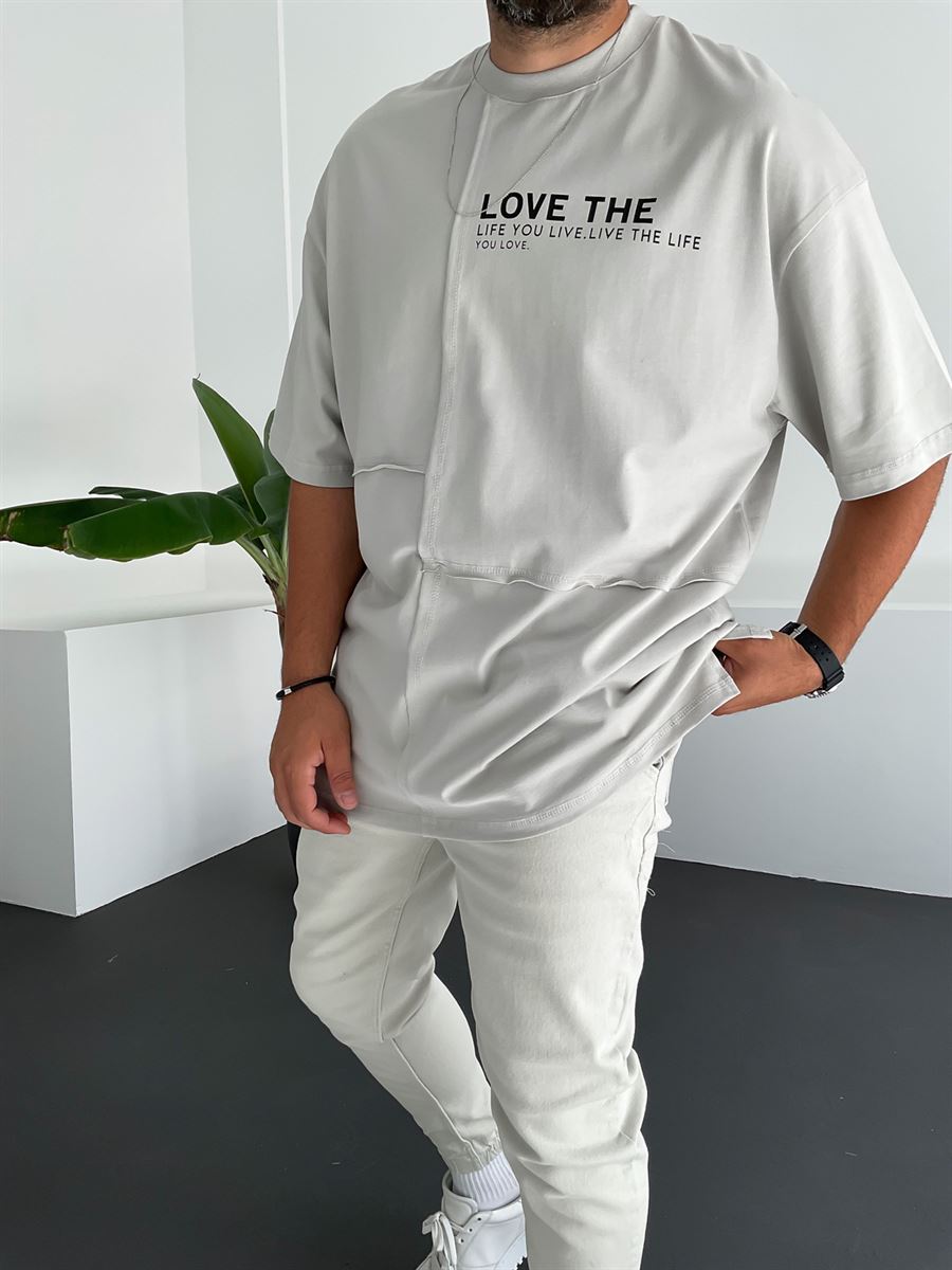 Taş Love Baskılı Parçalı T-Shirt BY-1246