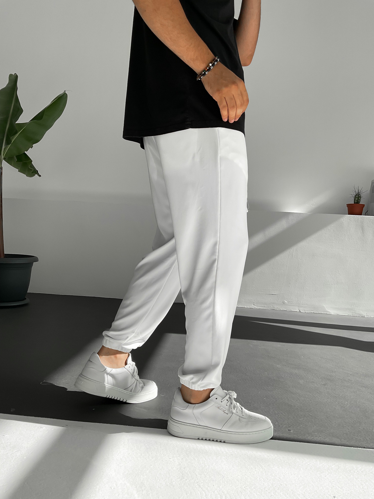 Beyaz Kuşaklı Dökümlü Pantolon C-6097-G1