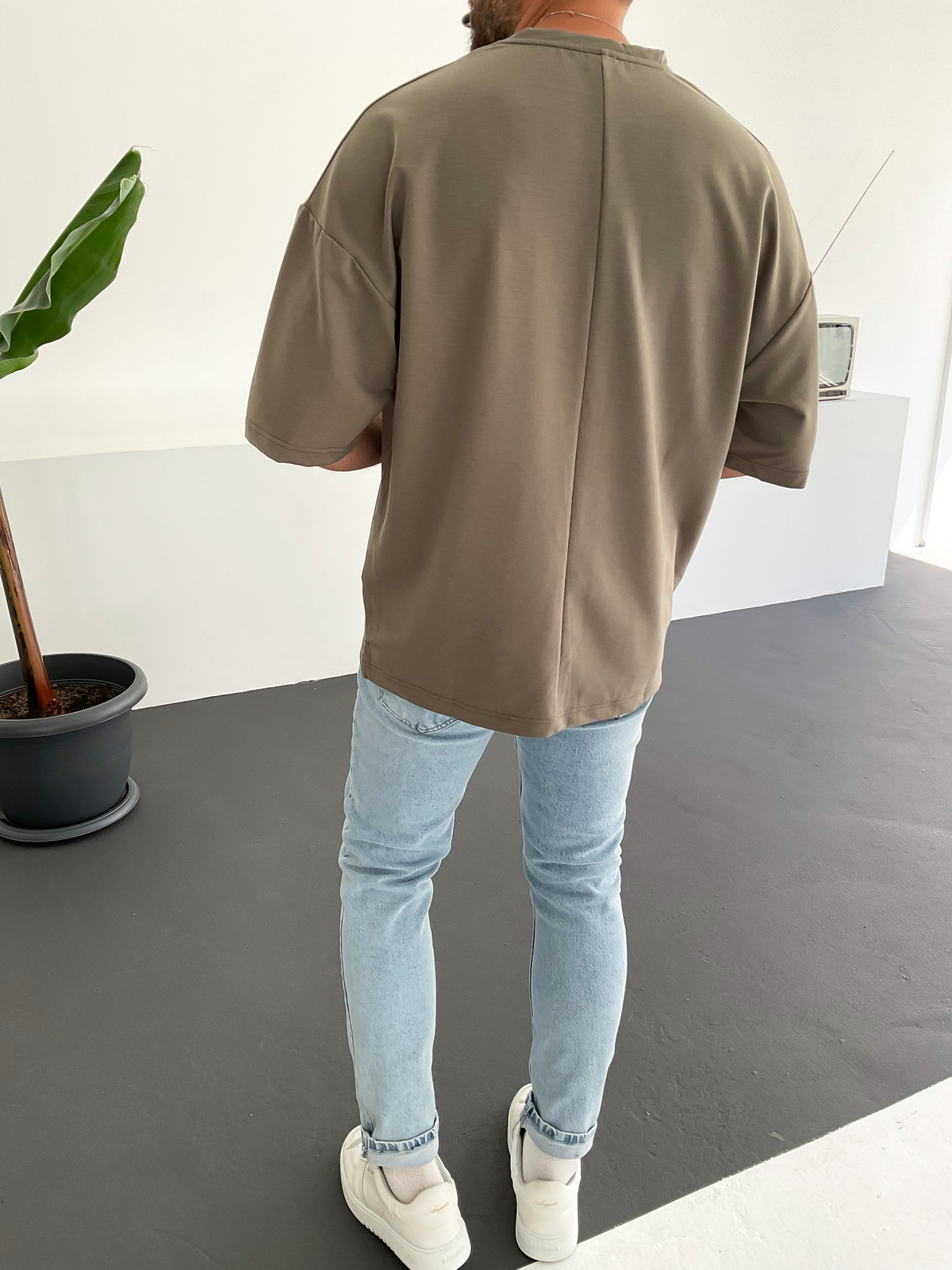 Haki İki İplik Basic T-Shirt C-1534