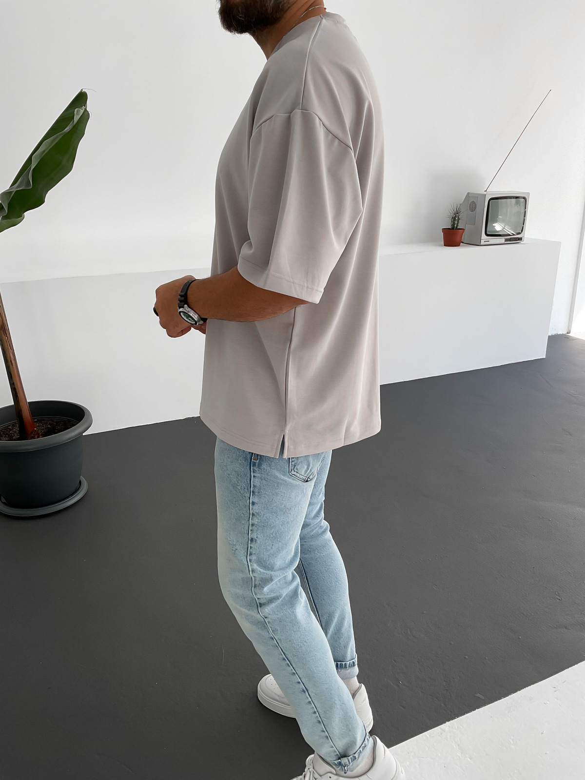 Gri İki İplik Basic T-Shirt C-1534