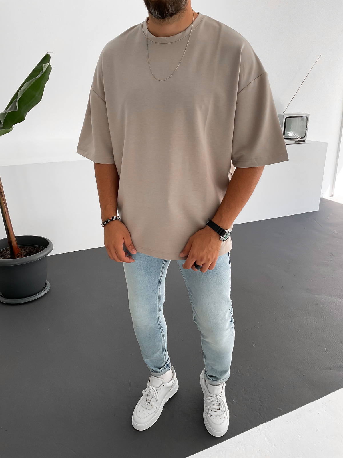 Açık Kahve İki İplik Basic T-Shirt C-1534