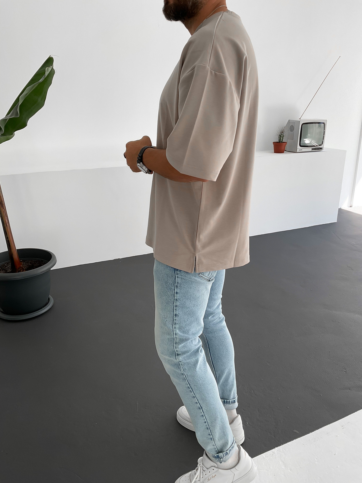 Açık Kahve İki İplik Basic T-Shirt C-1534