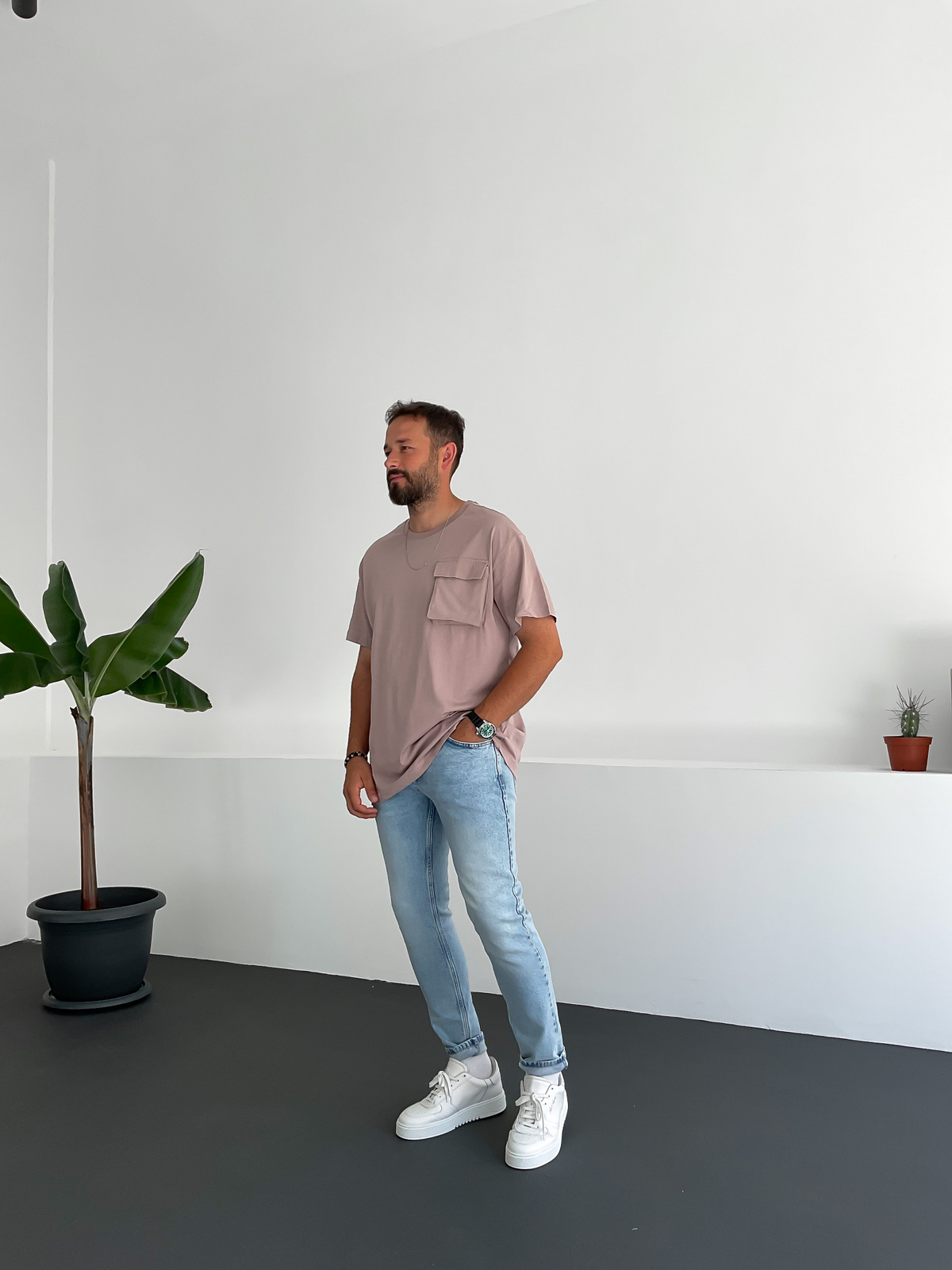 Gül Kurusu Önü Cepli Basic T-Shirt C-683