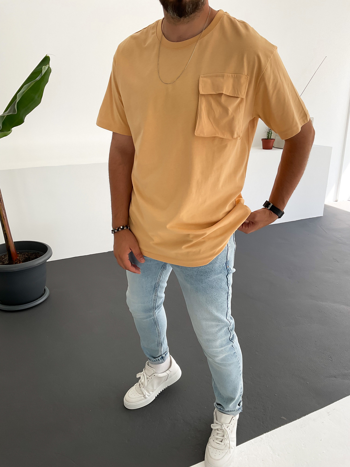 Hardal Önü Cepli Basic T-Shirt C-683