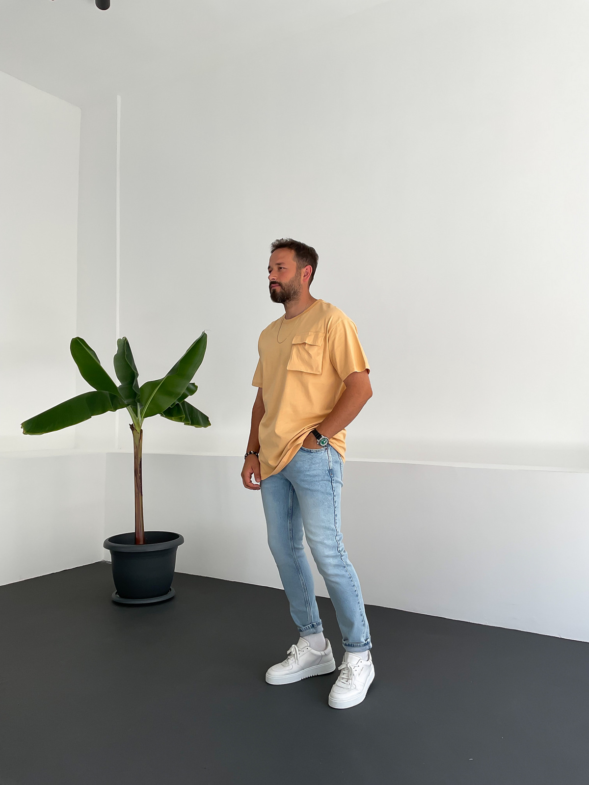 Hardal Önü Cepli Basic T-Shirt C-683