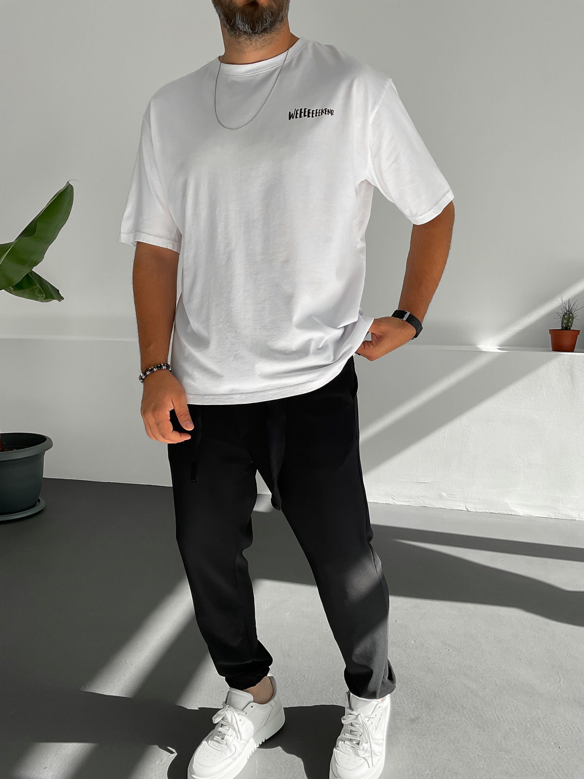 Beyaz Weekend Baskılı T-Shirt C-789