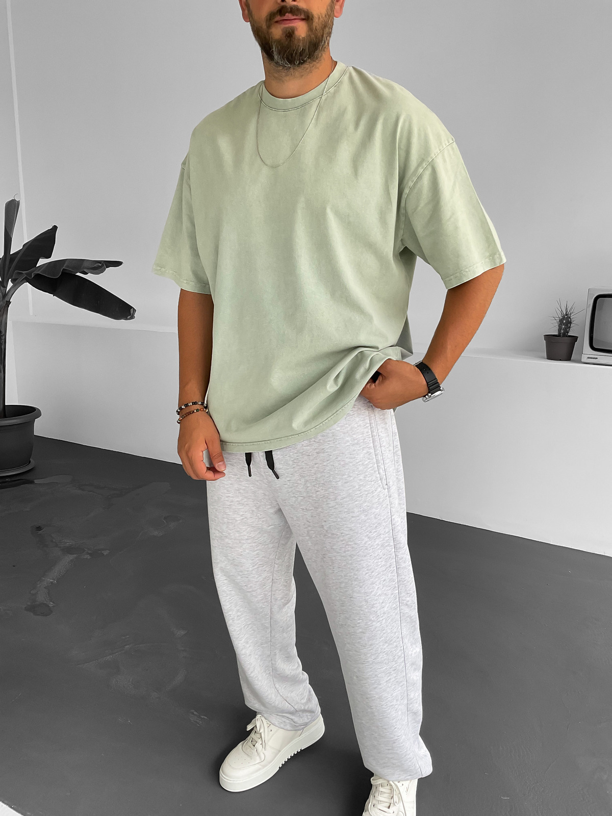 Yeşil Yıkamalı Basic T-Shirt BY-1253
