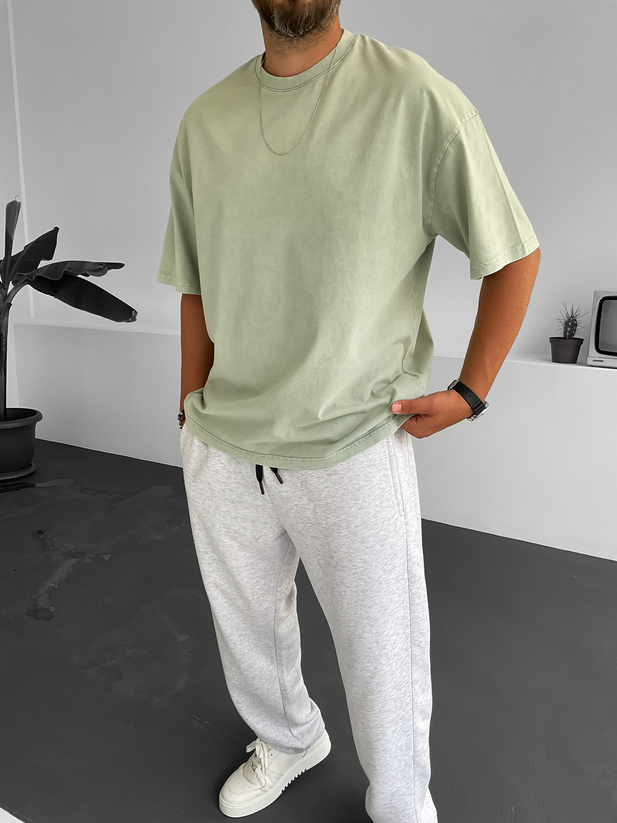 Yeşil Yıkamalı Basic T-Shirt BY-1253