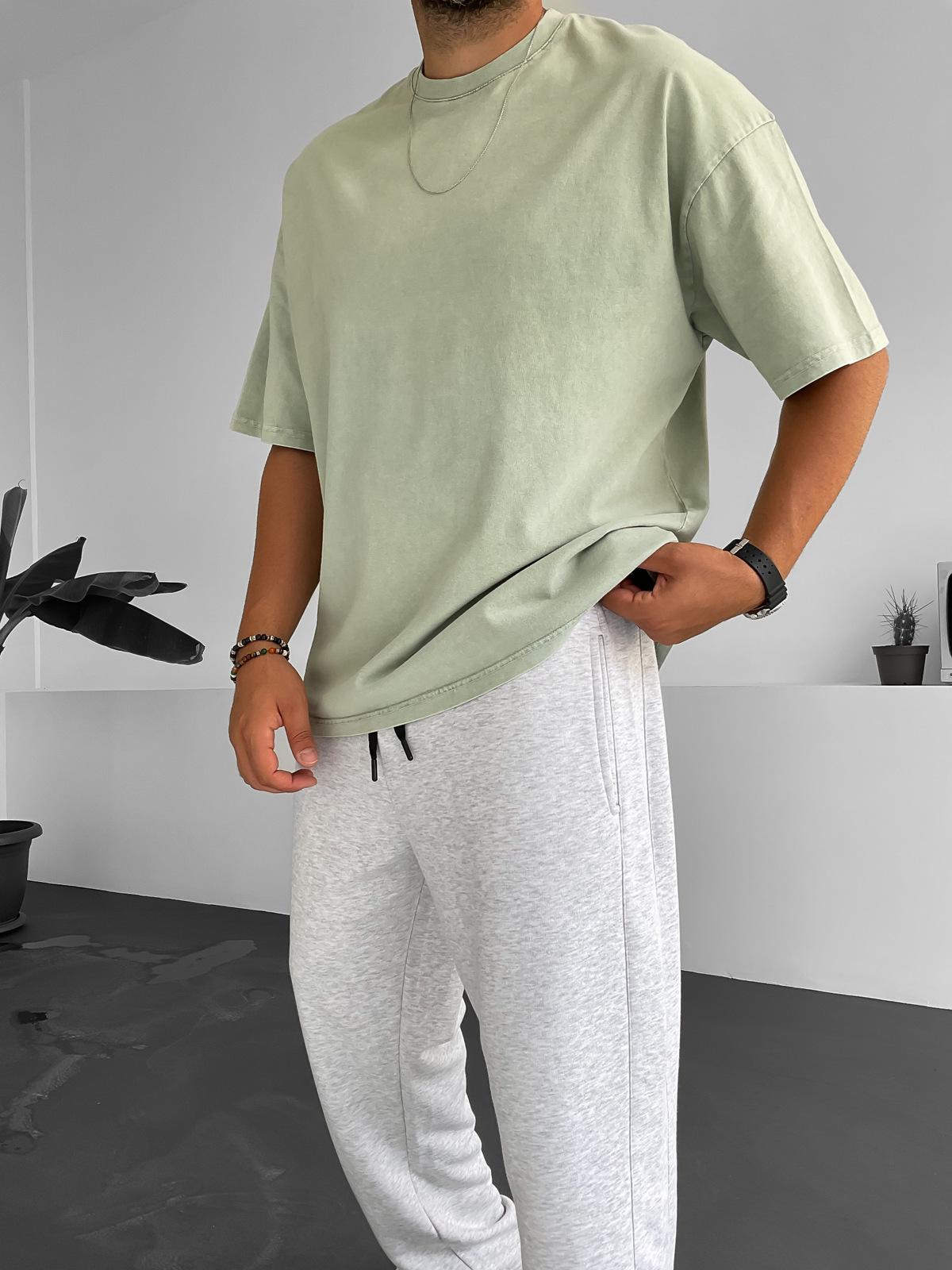Yeşil Yıkamalı Basic T-Shirt BY-1253