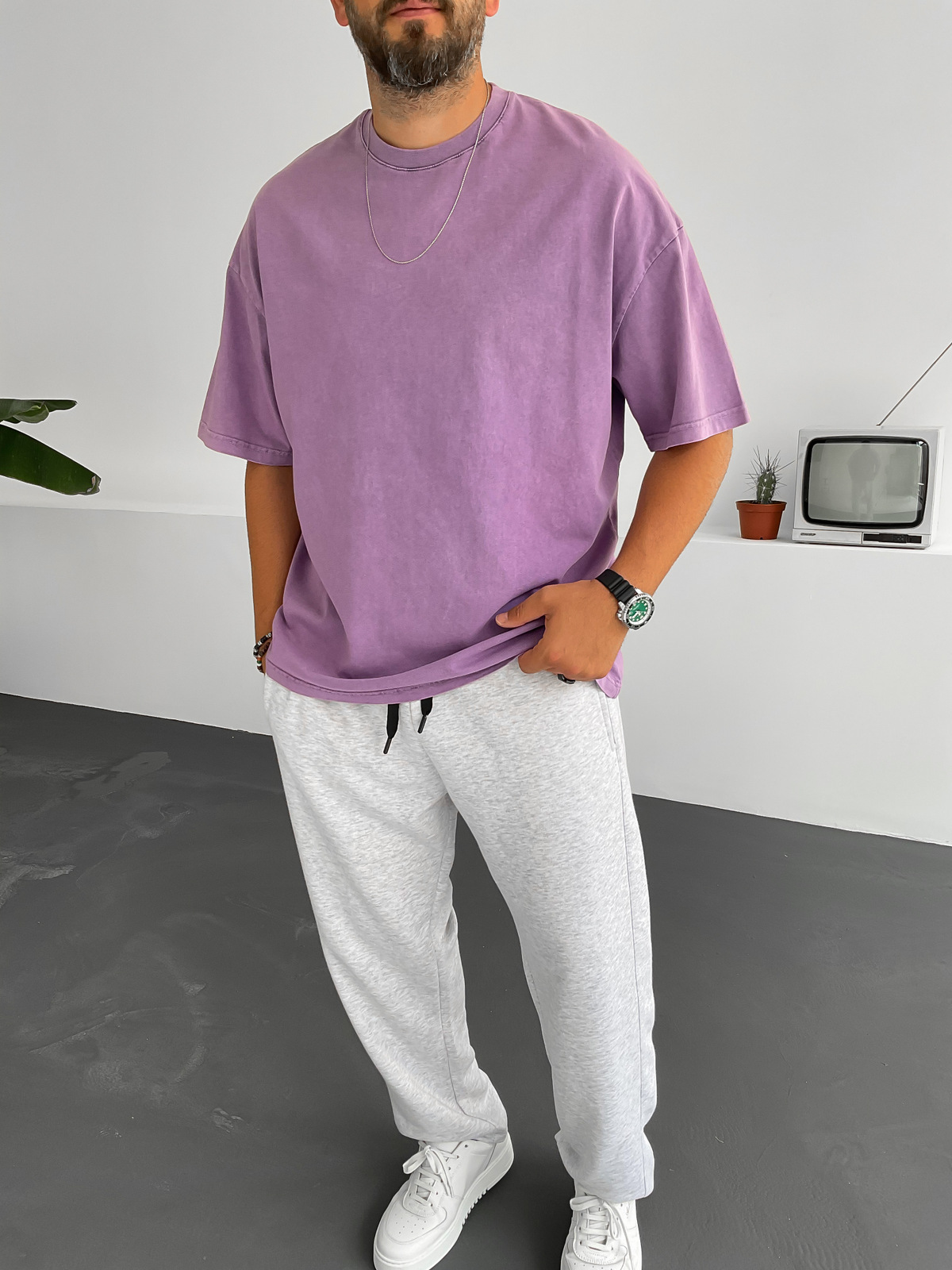 Mor Yıkamalı Basic T-Shirt BY-1253