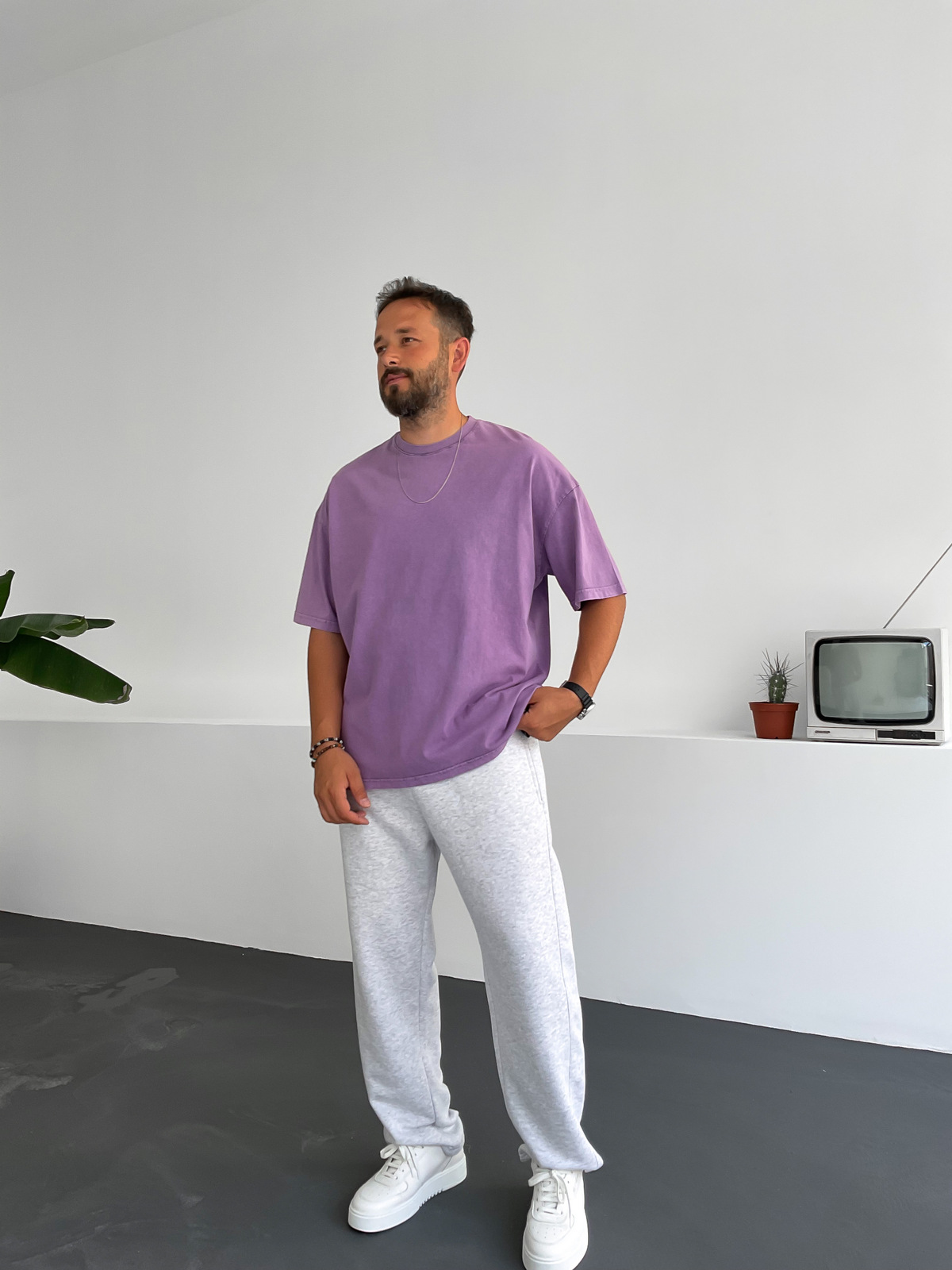 Mor Yıkamalı Basic T-Shirt BY-1253