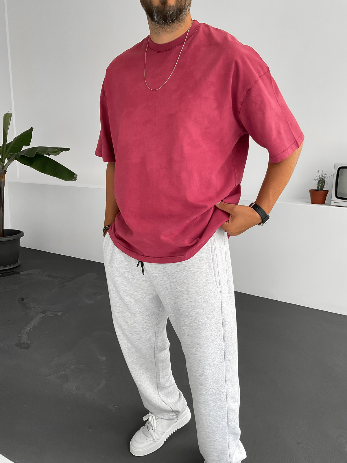 Bordo Yıkamalı Basic T-Shirt BY-1253