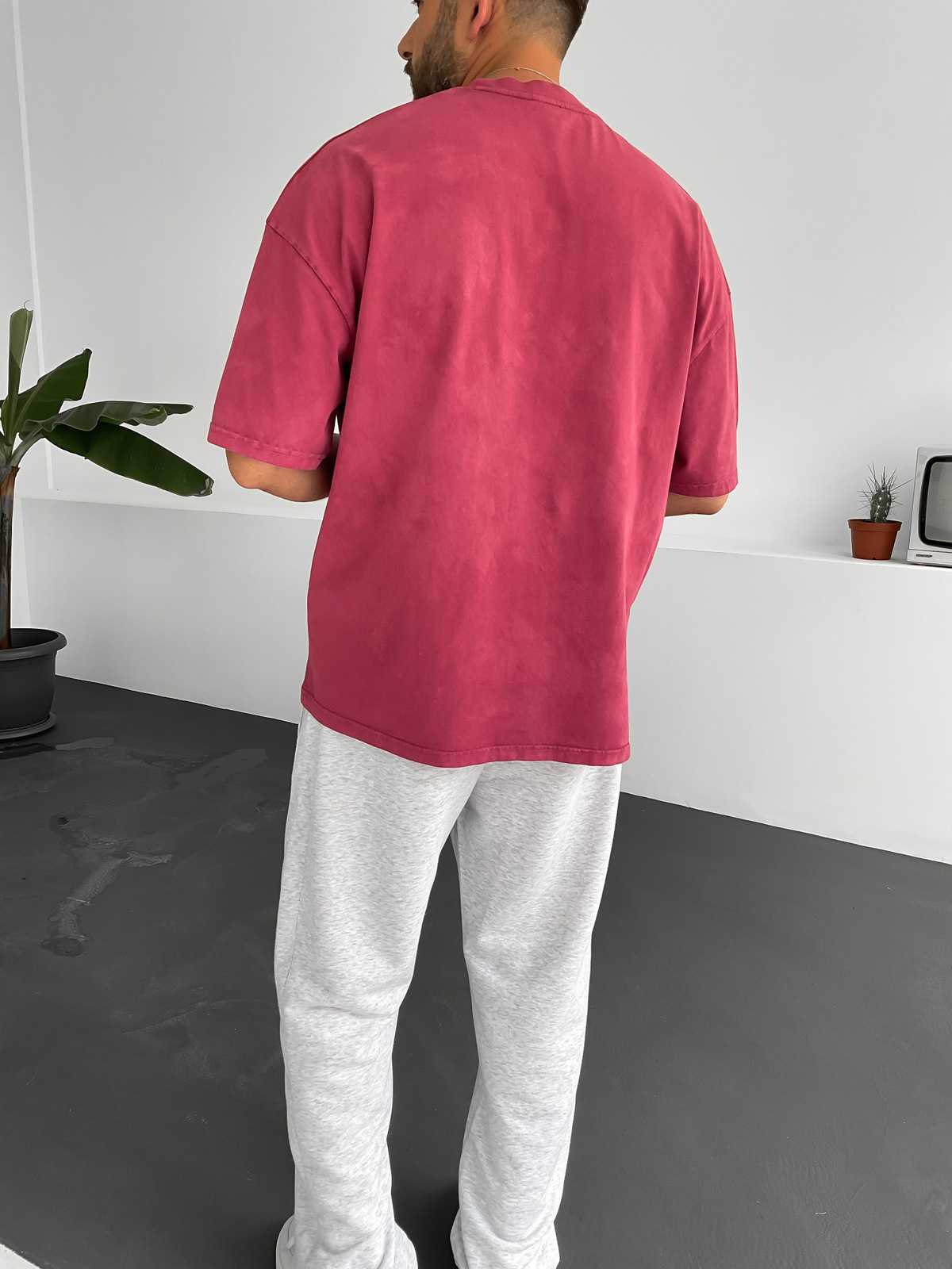 Bordo Yıkamalı Basic T-Shirt BY-1253