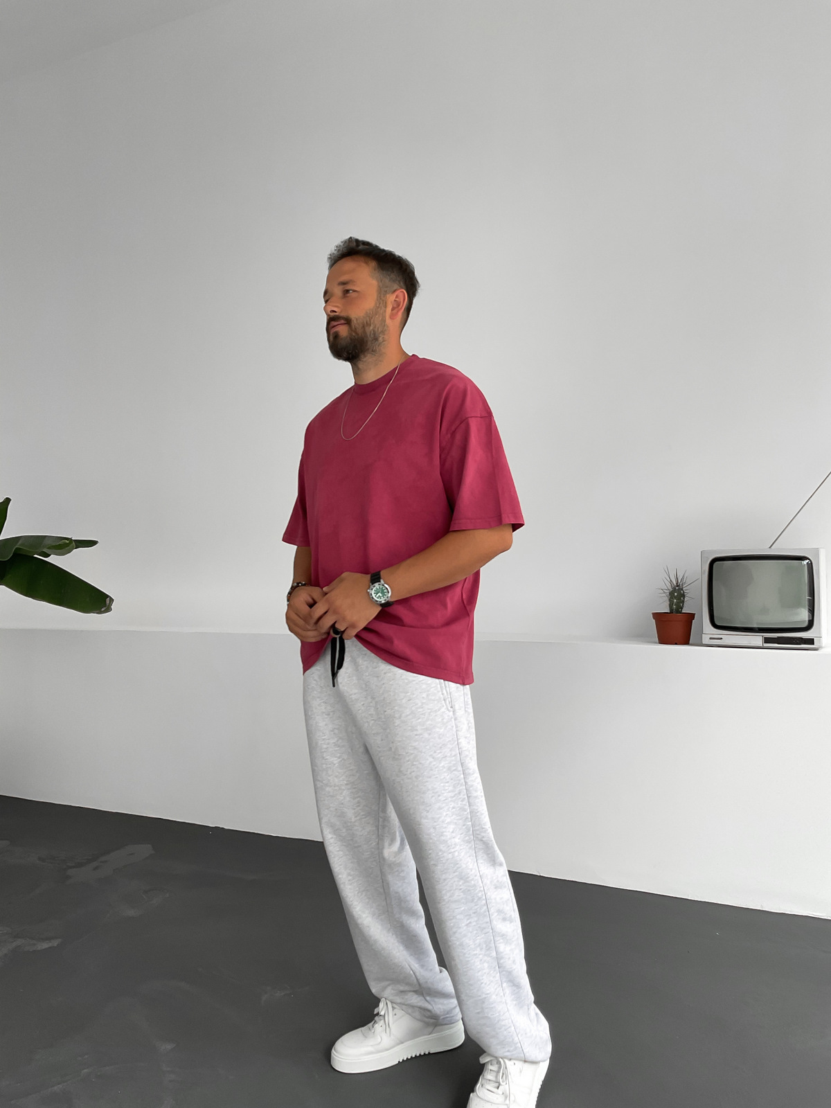 Bordo Yıkamalı Basic T-Shirt BY-1253
