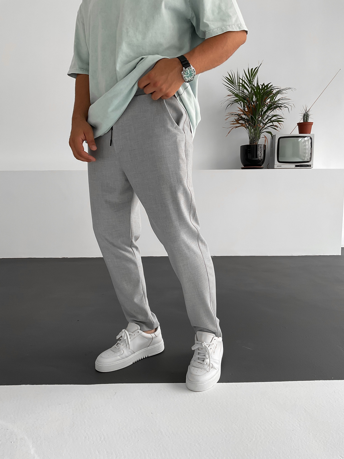 Gri Cotton Basic Pantolon K-967