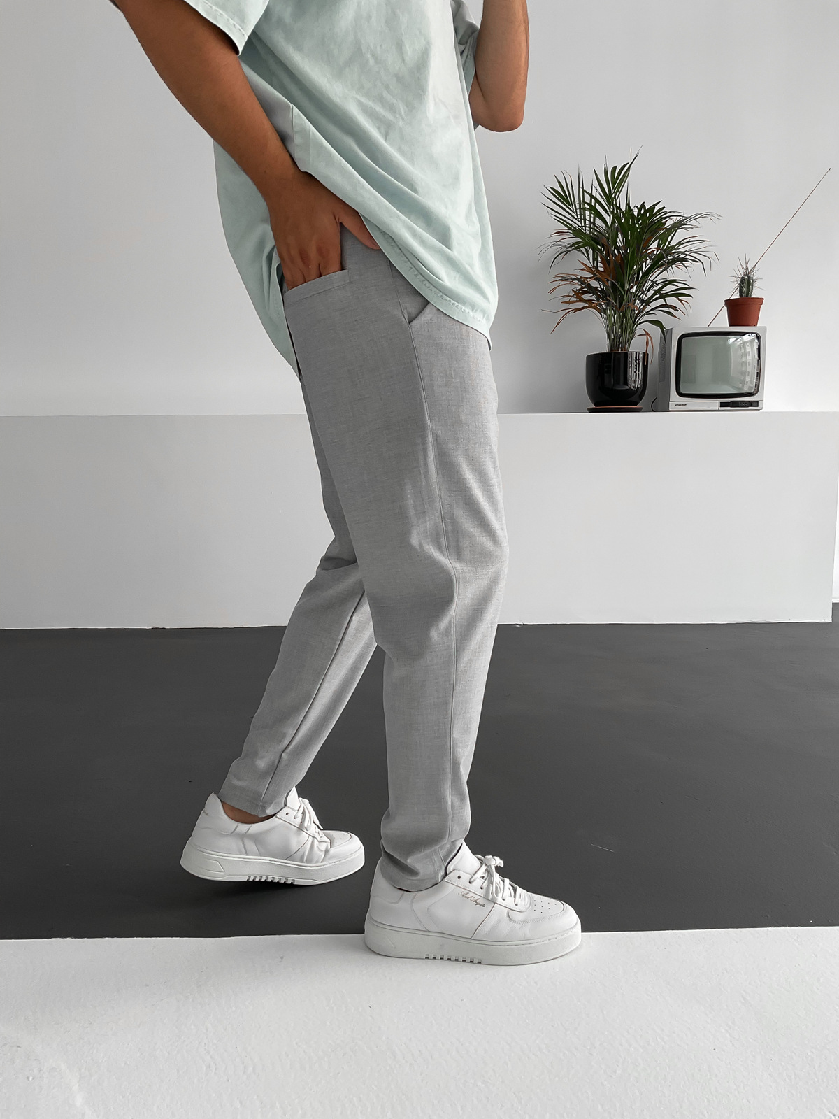 Gri Cotton Basic Pantolon K-967
