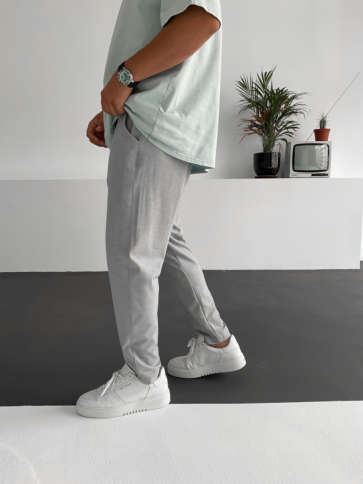 Gri Cotton Basic Pantolon K-967
