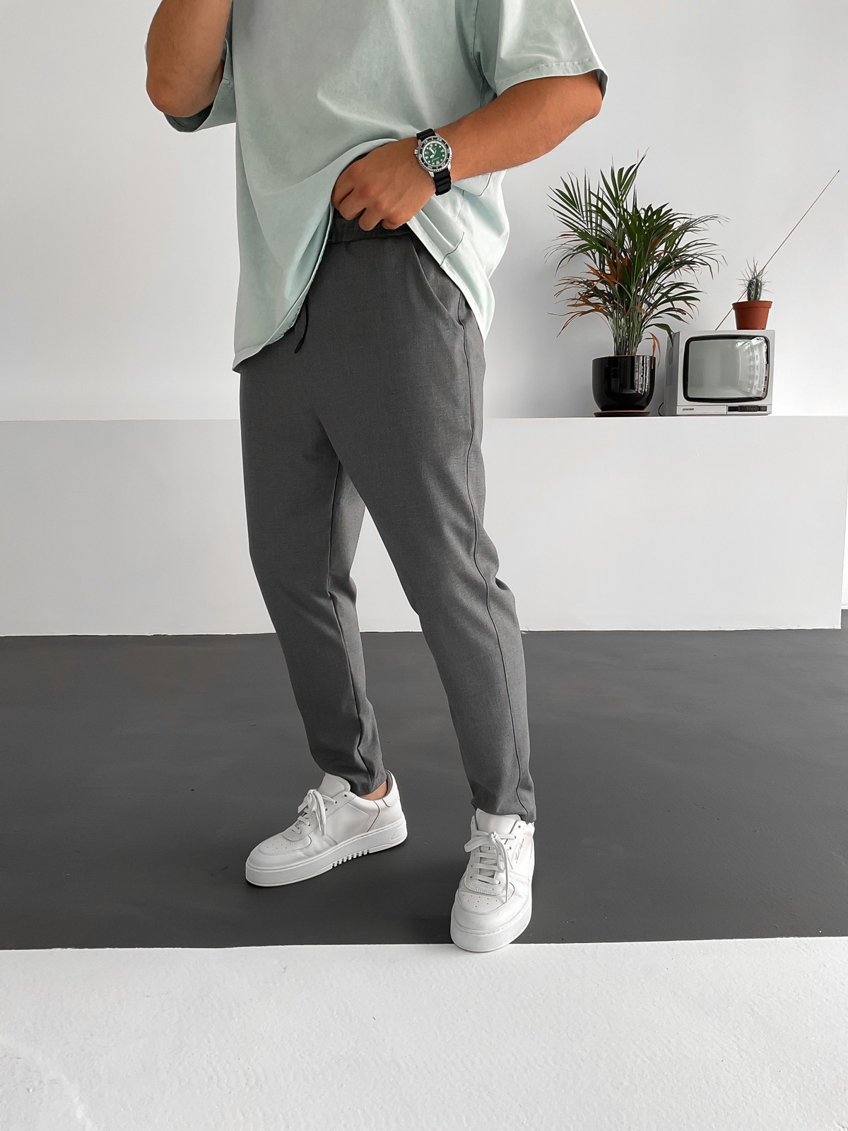 Koyu Gri Cotton Basic Pantolon K-967