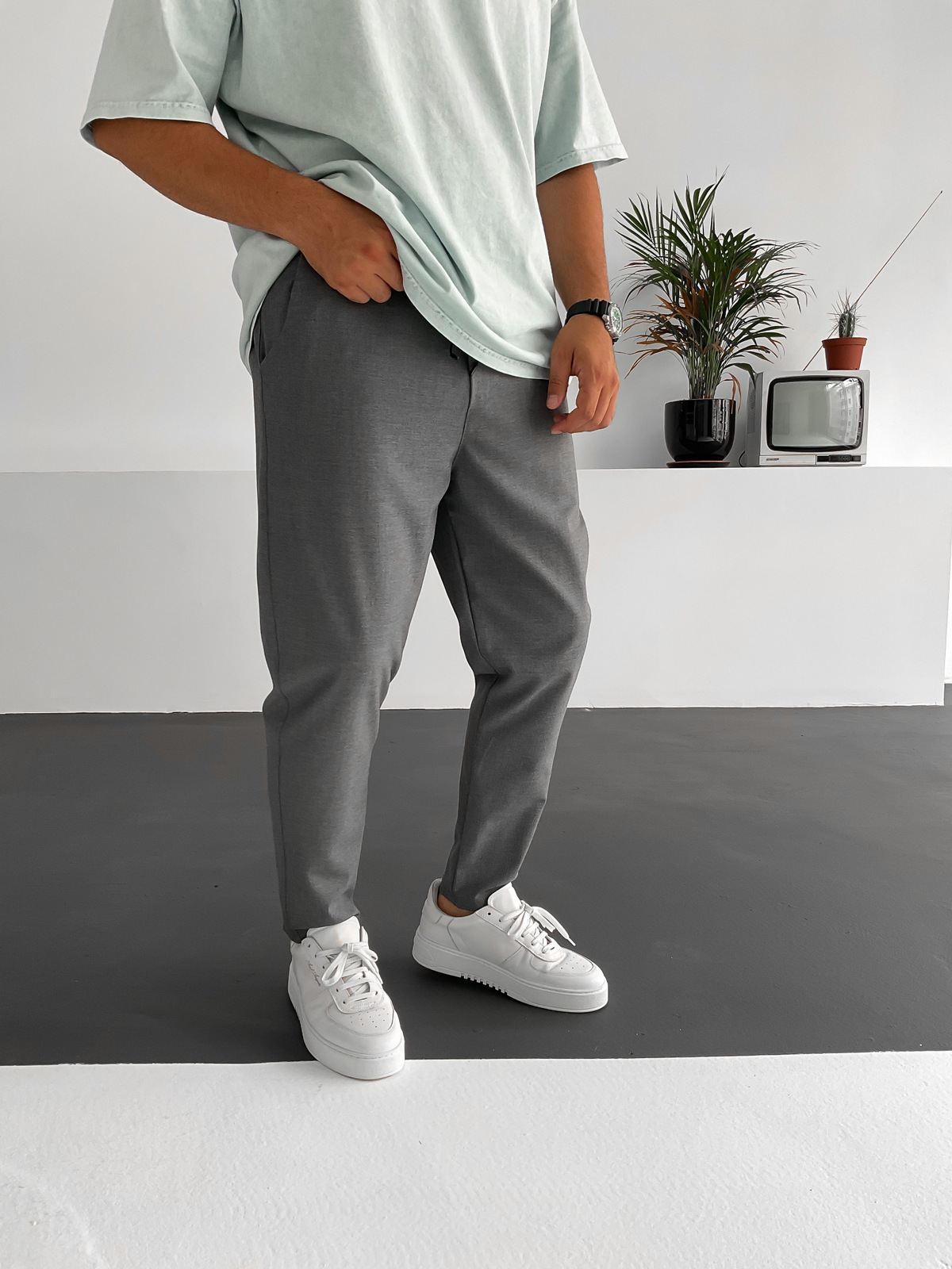 Koyu Gri Cotton Basic Pantolon K-967