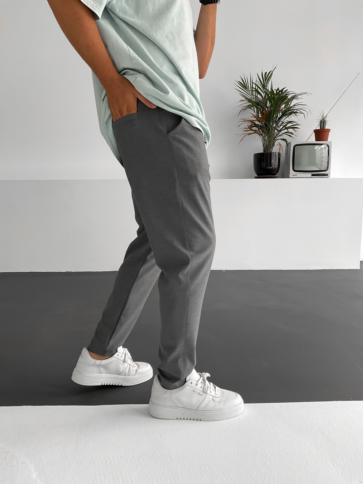 Koyu Gri Cotton Basic Pantolon K-967