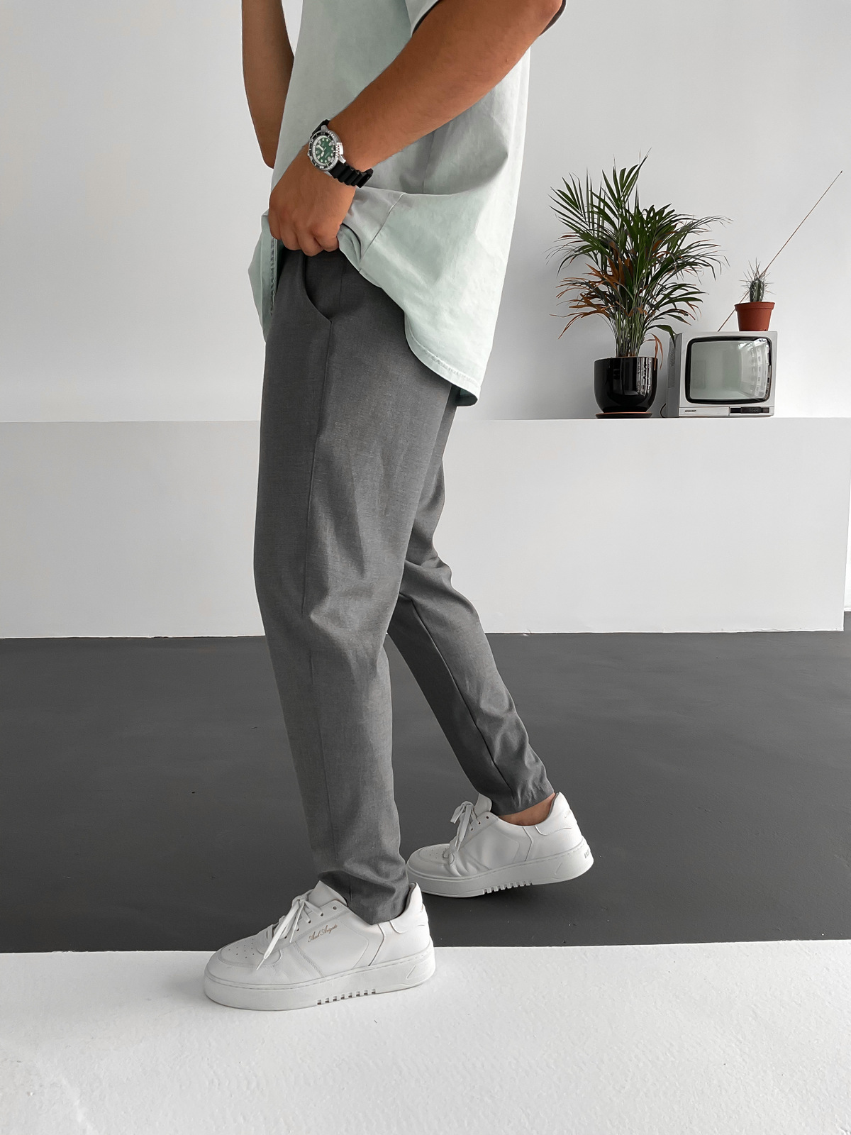 Koyu Gri Cotton Basic Pantolon K-967