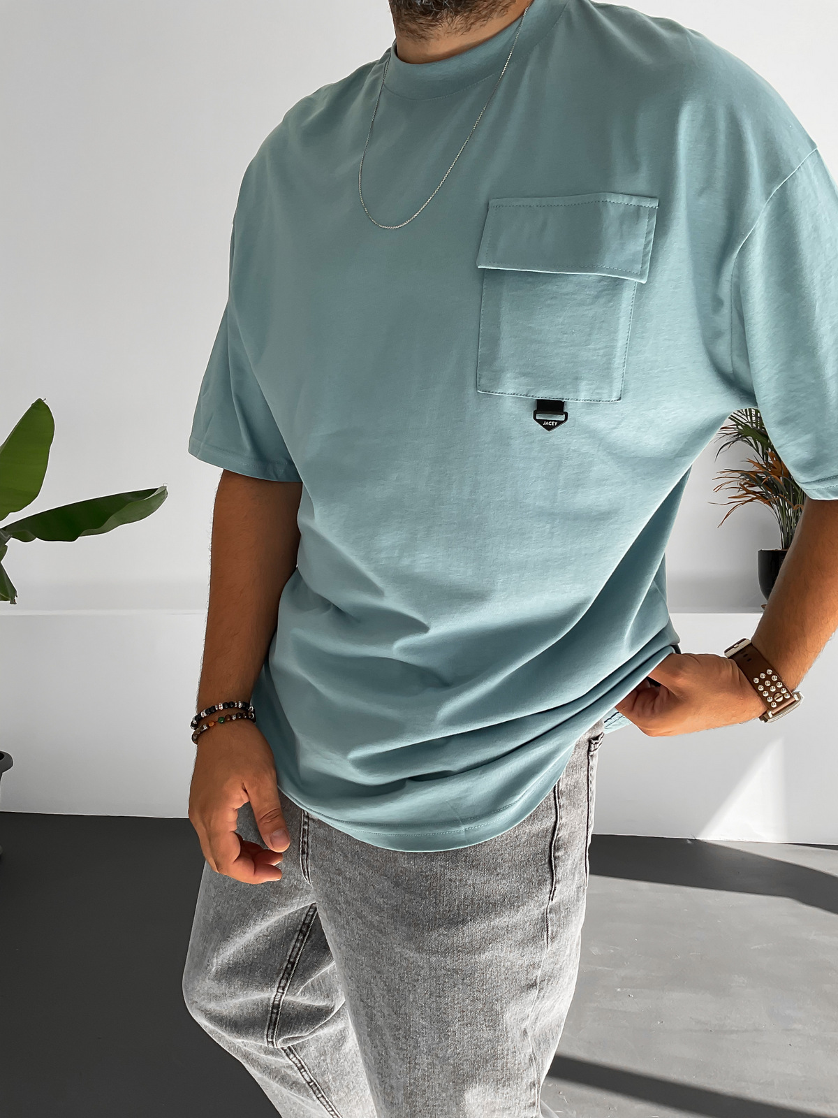 Mavi Cep Detaylı Basic T-Shirt JJ-180