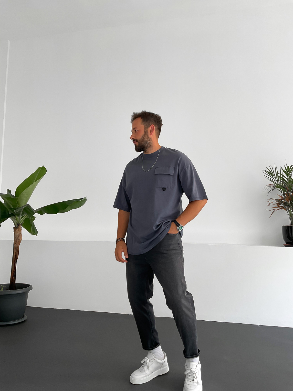 Füme Cep Detaylı Basic T-Shirt JJ-180